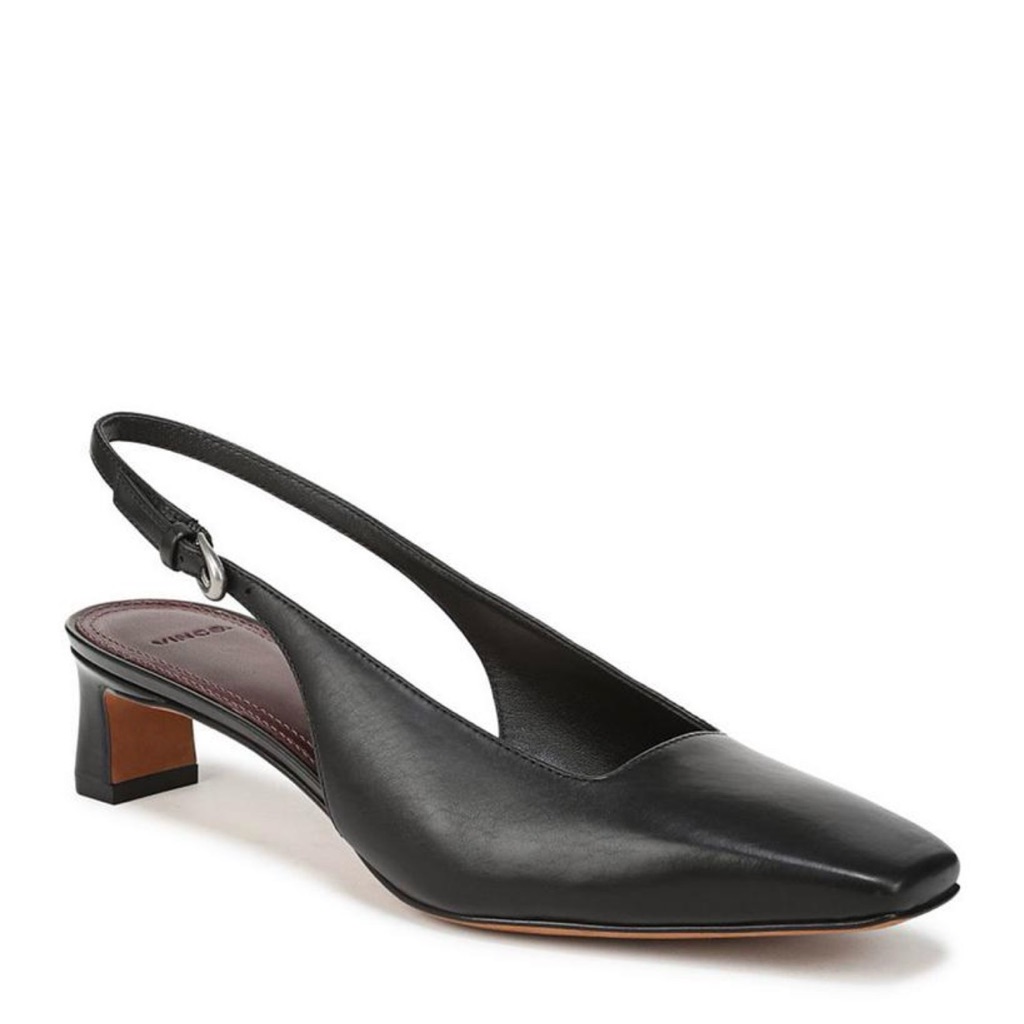Vince Black Leather Hart Slingback Low Heel Pumps